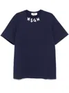 Msgm Blue Crewneck T-shirt With Logo Lettering On The Neck In Blue