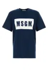 Msgm Crew Neck T-shirt With Short Sleeves And Straight Hem In Blue
