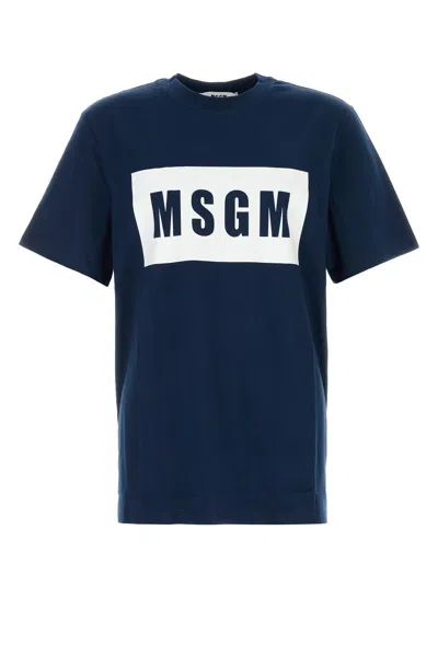 MSGM MSGM NAVY BLUE COTTON T-SHIRT