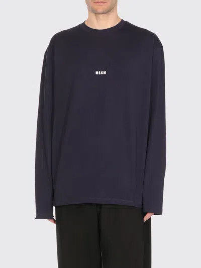 Msgm T-shirt Basic Con Mini Logo  In Blue