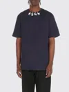 Msgm Blue Crewneck T-shirt With Logo Lettering On The Neck