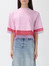 Msgm Mesh-layered T-shirt In Pink