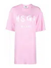 Msgm Logo-print Cotton T-shirt Dress In Nude & Neutrals