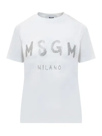 Msgm Glitter Cotton Jersey Knit Detail In Multicolor