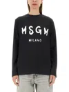 Msgm Relaxed Fit Cotton Sweater With Graphic Lettering In Black