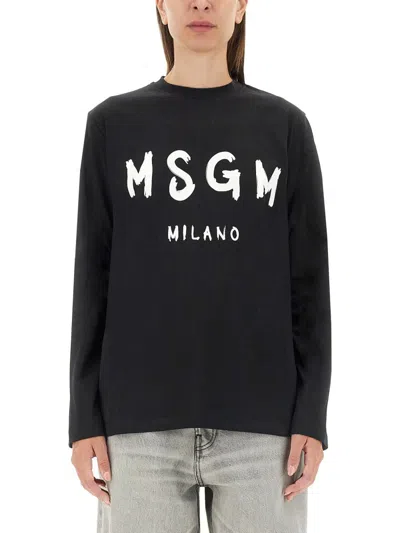 MSGM MSGM T-SHIRT WITH BRUSHED LOGO