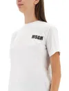 Msgm White Crop T-shirt With Logo Print On The Front And Maxi Print On The Back