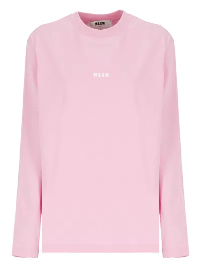 Msgm T-shirt With Logo In Pink
