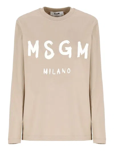 Msgm T-shirt With Logo In Beige