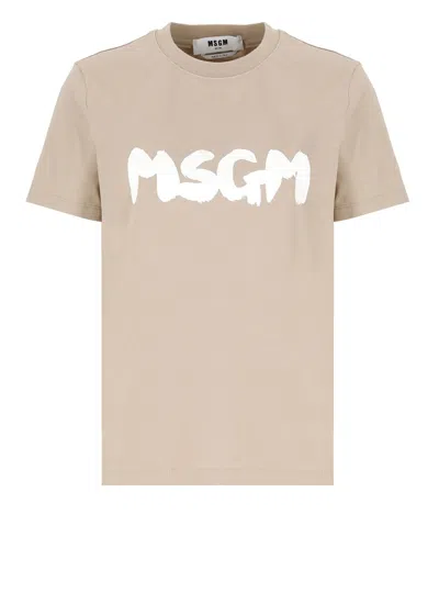 Msgm T-shirt With Logo In Neutrals