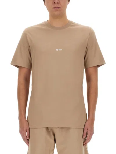 Msgm T-shirt With Logo In Beige