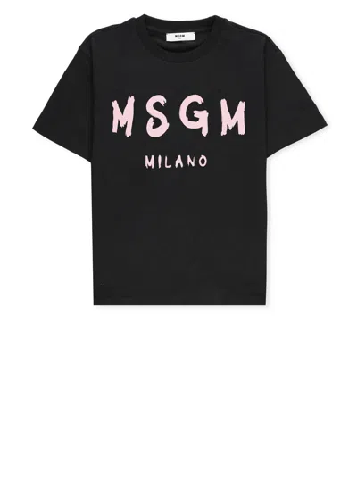 Msgm Kids' Logo-print T-shirt In Black