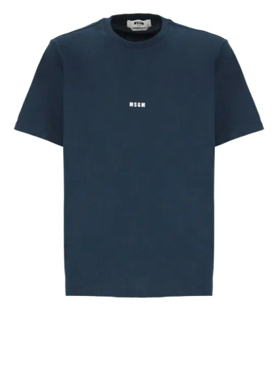 Msgm Logo-print Cotton T-shirt In ブルー