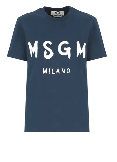 Msgm T-shirt With Logo In Blue