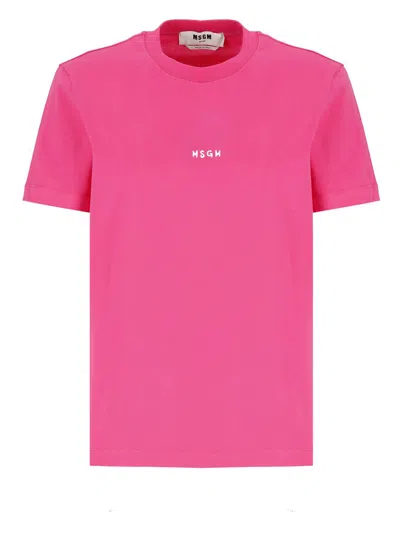 Msgm T-shirt With Logo In Fuchsia