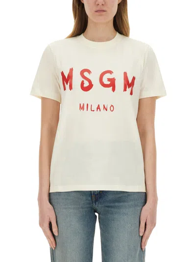 Msgm Logo-print T-shirt In Neutral