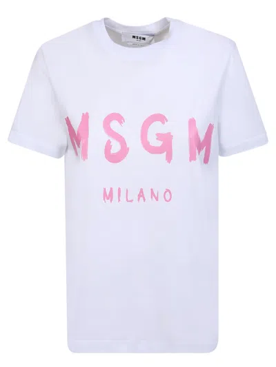 Msgm T-shirt With Logo In Optical White