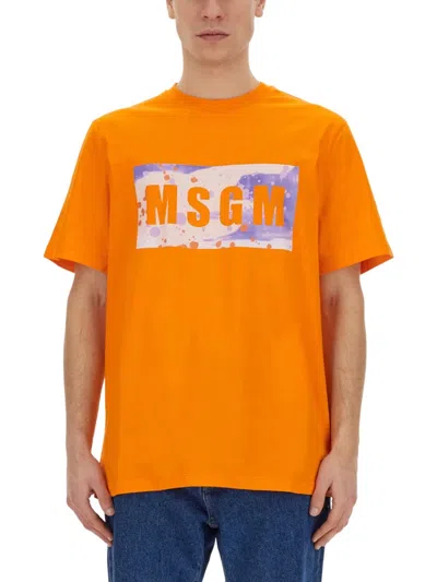 Msgm T Shirt With Logo In Orange