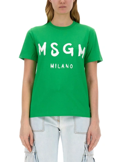 Msgm T-shirt With Logo In Green