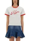 Msgm Logo Crew Neck T-shirt With Contrast Trim In White
