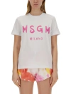 Msgm Jersey T-shirt With Brushstroke Printed Logo In White