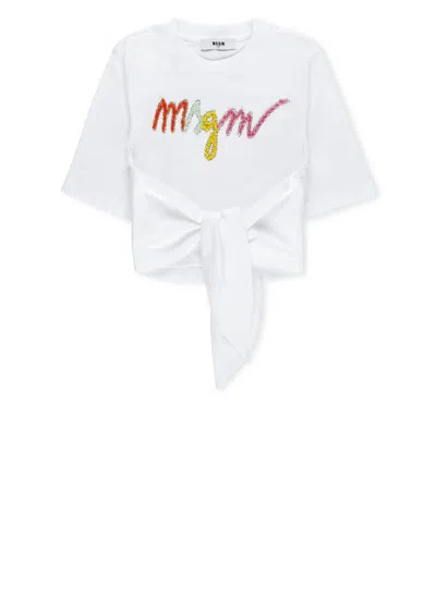 Msgm Kids' T-shirt With Logo In White