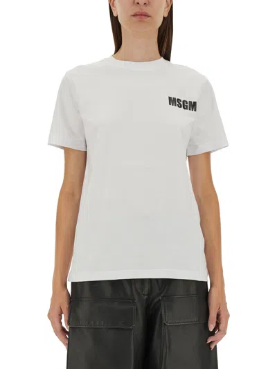 Msgm Logo On The Chest White Cropped T-shirt