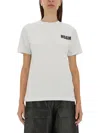 Msgm White Crop T-shirt With Logo Print On The Front And Maxi Print On The Back In White