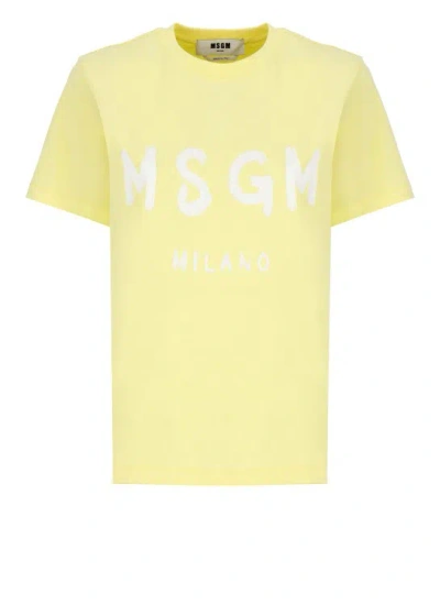 Msgm T-shirt With Logo In Yellow