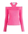 Msgm T-shirt With Round Neck And Bare Shoulder In Pink