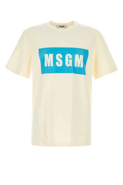 Msgm Cream Cotton T-shirt In Yellow