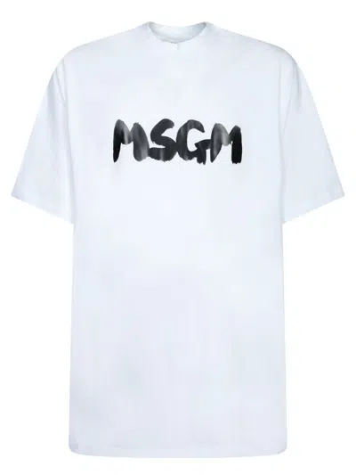 MSGM MSGM WHITE T-SHIRT IN COTTON WITH PRINTED LOGO