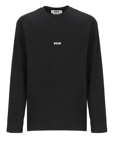 Msgm Small Logo Long Sleeve T-shirt In Black