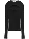 Msgm Cut-out Ribbed-knit Jumper In Black