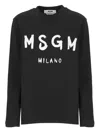 Msgm Long Sleeve Logo Print Crew Neck Top In Black