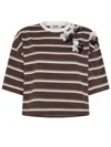 MSGM MSGM COTTON T-SHIRT WITH STRIPED PRINT AND FLORAL APPLIQUES