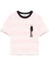 Msgm White And Pink Striped Cotton T-shirt With Bow In Pink