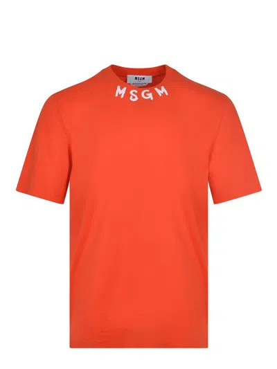 Msgm Crew Neck Cotton T-shirt In Red