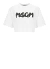 Msgm Cropped T-shirt With Logo In White