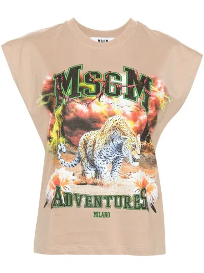 Msgm T-shirts & Tops In Beige