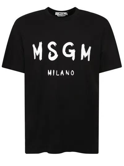 Msgm Logo Print Cotton Jersey T-shirt In Black