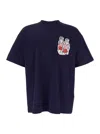 Msgm Blue Crewneck T-shirt With Patch On The Front And Logo Lettering On The Back In Blue