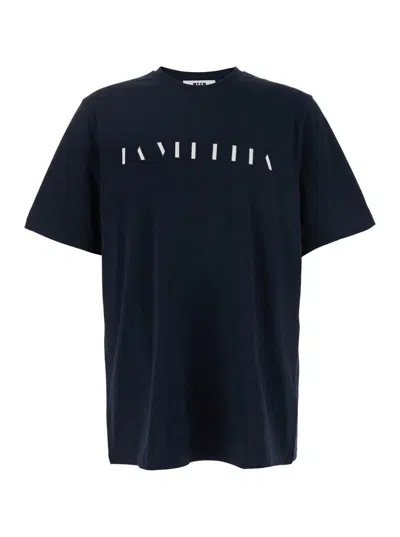 Msgm Blue Crewneck T-shirt With Print On The Front In Cotton Man