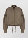 Msgm Taffeta Drawstring Shirt With Balloon Sleeves In Brown