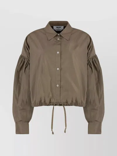 MSGM TAFFETA DRAWSTRING SHIRT WITH BALLOON SLEEVES