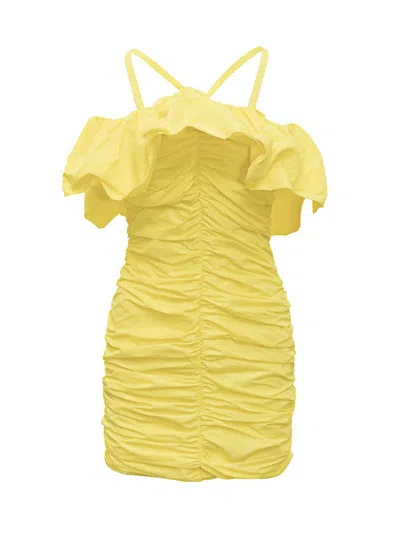 Msgm Taffeta Mini Sheath Dress In Yellow