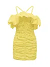 Msgm Ruched Nylon Mini Dress In Yellow