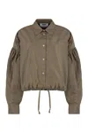Msgm Taffeta Drawstring Shirt With Balloon Sleeves In Brown