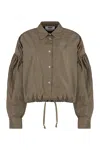 Msgm Taffeta Drawstring Shirt With Balloon Sleeves In Brown