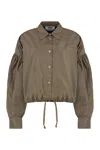 Msgm Taffeta Drawstring Shirt With Balloon Sleeves In Brown